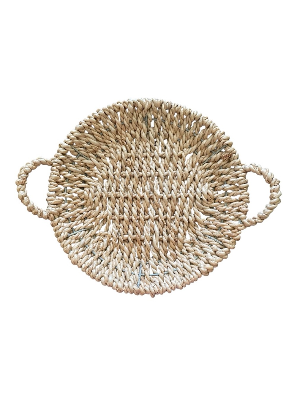 Large Hand-Woven Natural Fiber Over Wire Serving & Decor Basket Tray